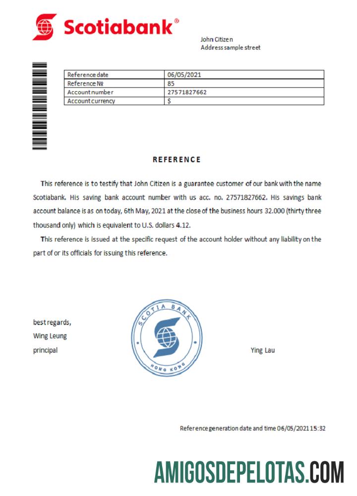 Referência do Banco Scotia de Hong Kong baixar para verificação